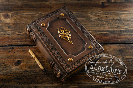 Skyrim Leather Journal: Large 7.5 x 10 Inches, 600 Blank Pages - Embrace the Eternal Cycle with this Antiqued Leather Journal