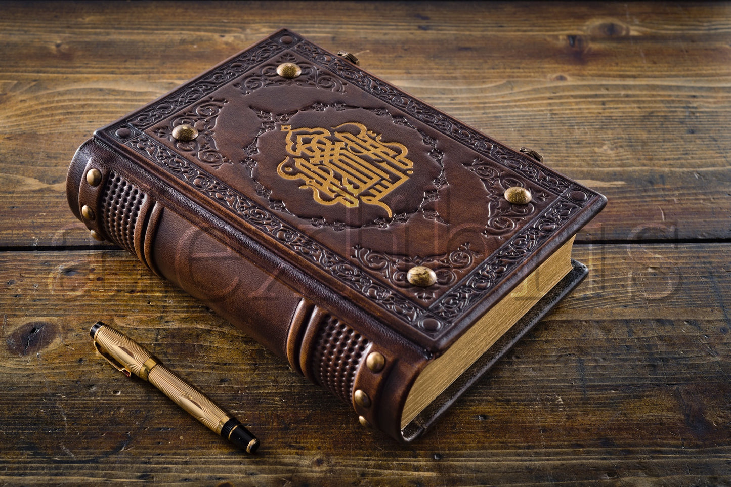 Basmala Leather Journal: 7.5 x 10 Inches, 600 Blank Pages - Embark on a Journey of Calligraphy and Inspiration with this Medieval-Styled Leather Journal