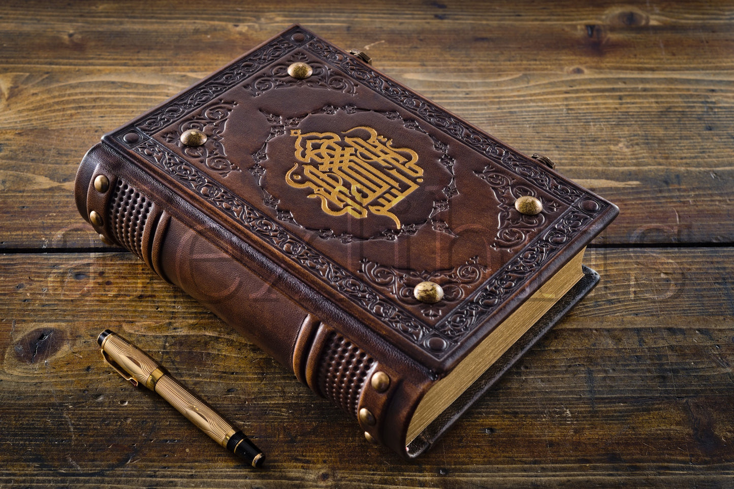 Basmala Leather Journal: 7.5 x 10 Inches, 600 Blank Pages - Embark on a Journey of Calligraphy and Inspiration with this Medieval-Styled Leather Journal