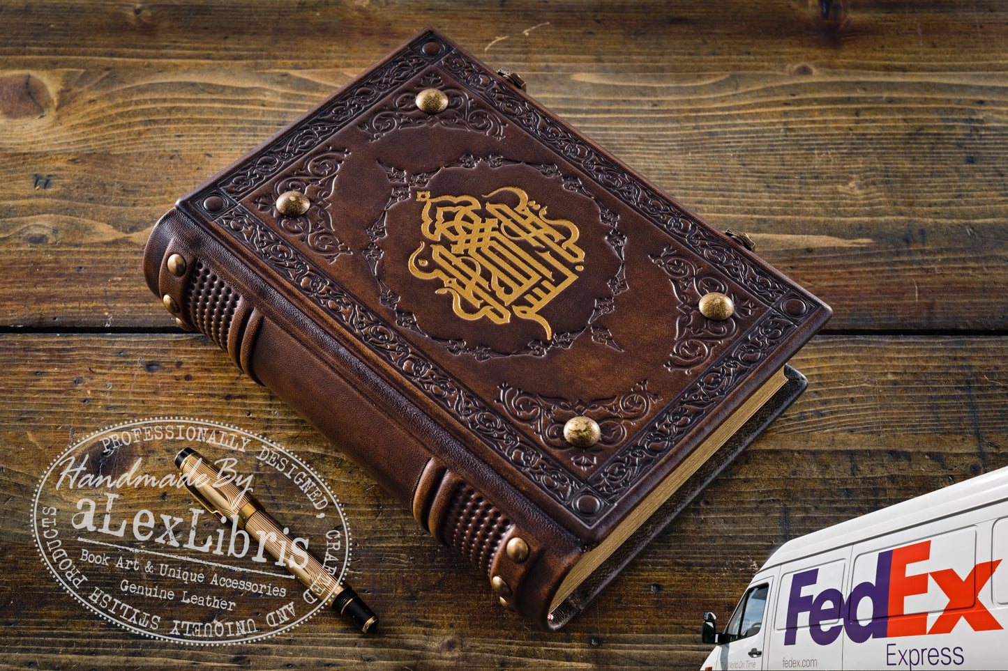 Basmala Leather Journal: 7.5 x 10 Inches, 600 Blank Pages - Embark on a Journey of Calligraphy and Inspiration with this Medieval-Styled Leather Journal
