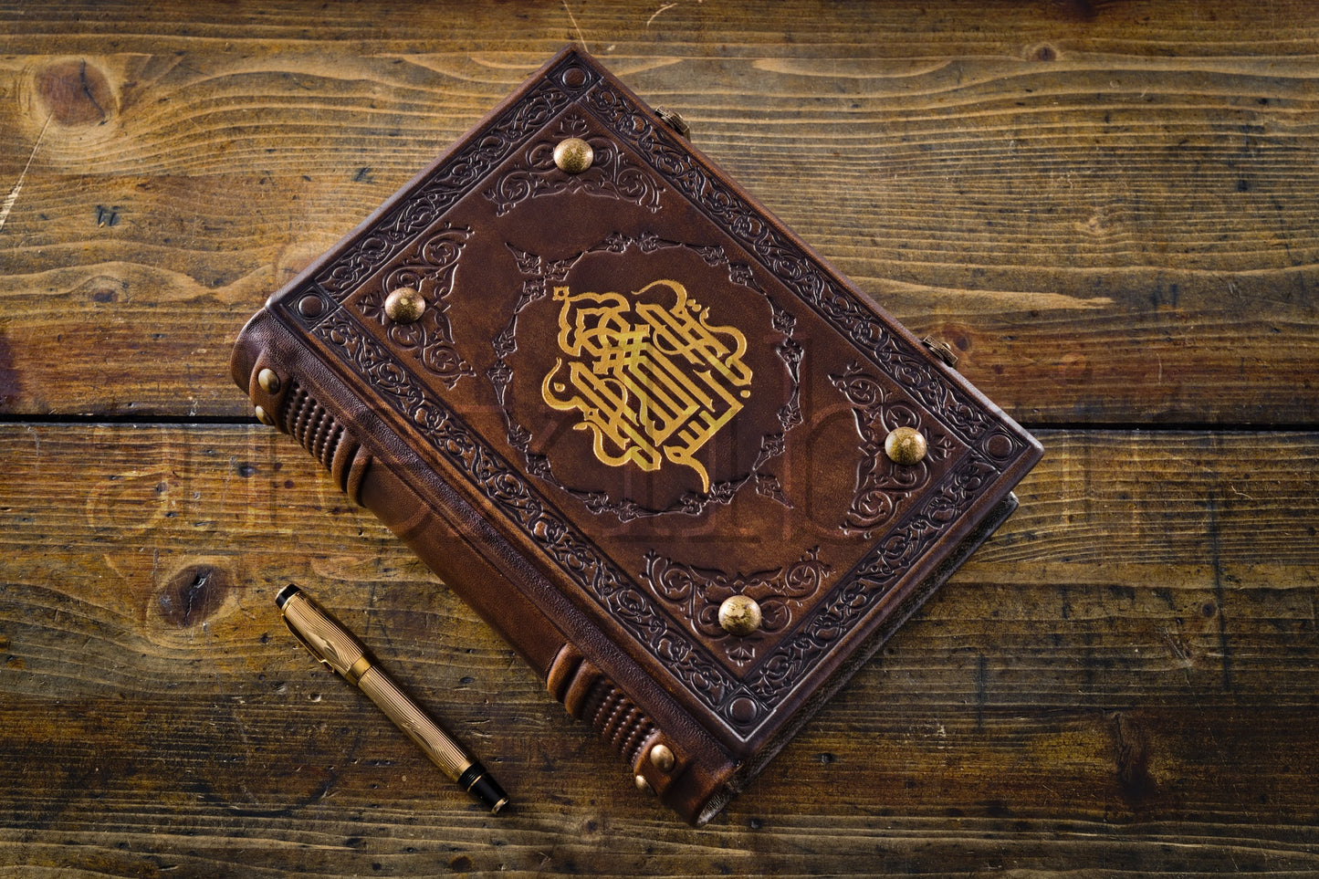 Basmala Leather Journal: 7.5 x 10 Inches, 600 Blank Pages - Embark on a Journey of Calligraphy and Inspiration with this Medieval-Styled Leather Journal