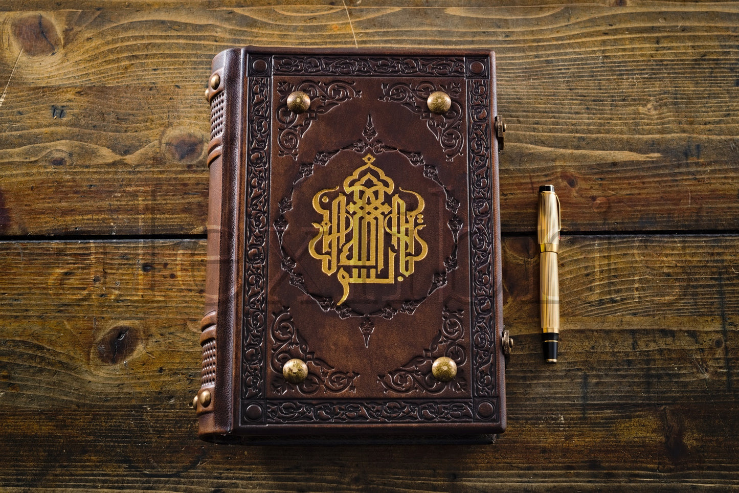 Basmala Leather Journal: 7.5 x 10 Inches, 600 Blank Pages - Embark on a Journey of Calligraphy and Inspiration with this Medieval-Styled Leather Journal