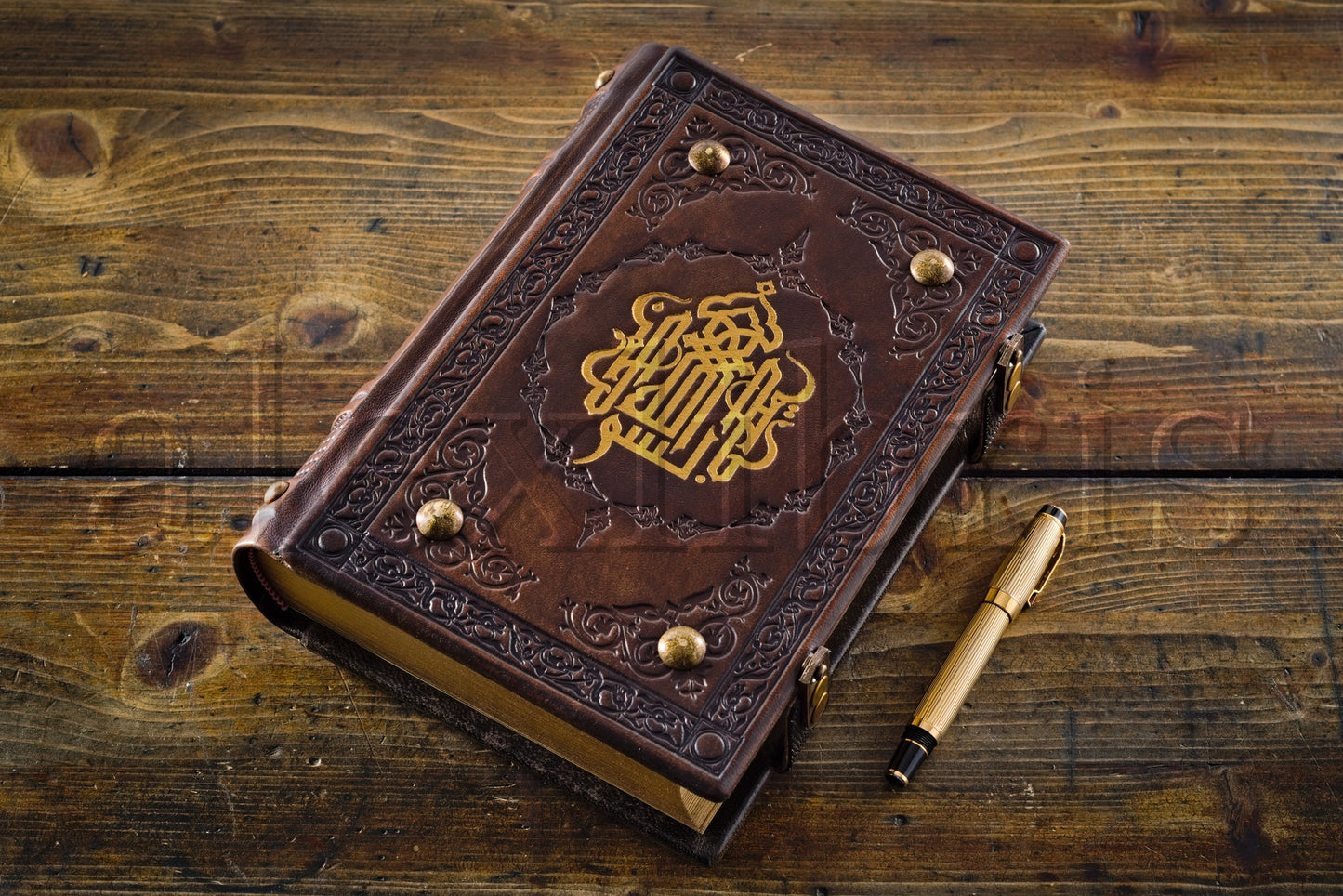 Basmala Leather Journal: 7.5 x 10 Inches, 600 Blank Pages - Embark on a Journey of Calligraphy and Inspiration with this Medieval-Styled Leather Journal
