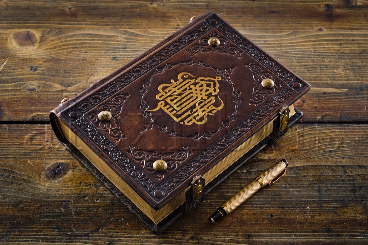 Basmala Leather Journal: 7.5 x 10 Inches, 600 Blank Pages - Embark on a Journey of Calligraphy and Inspiration with this Medieval-Styled Leather Journal