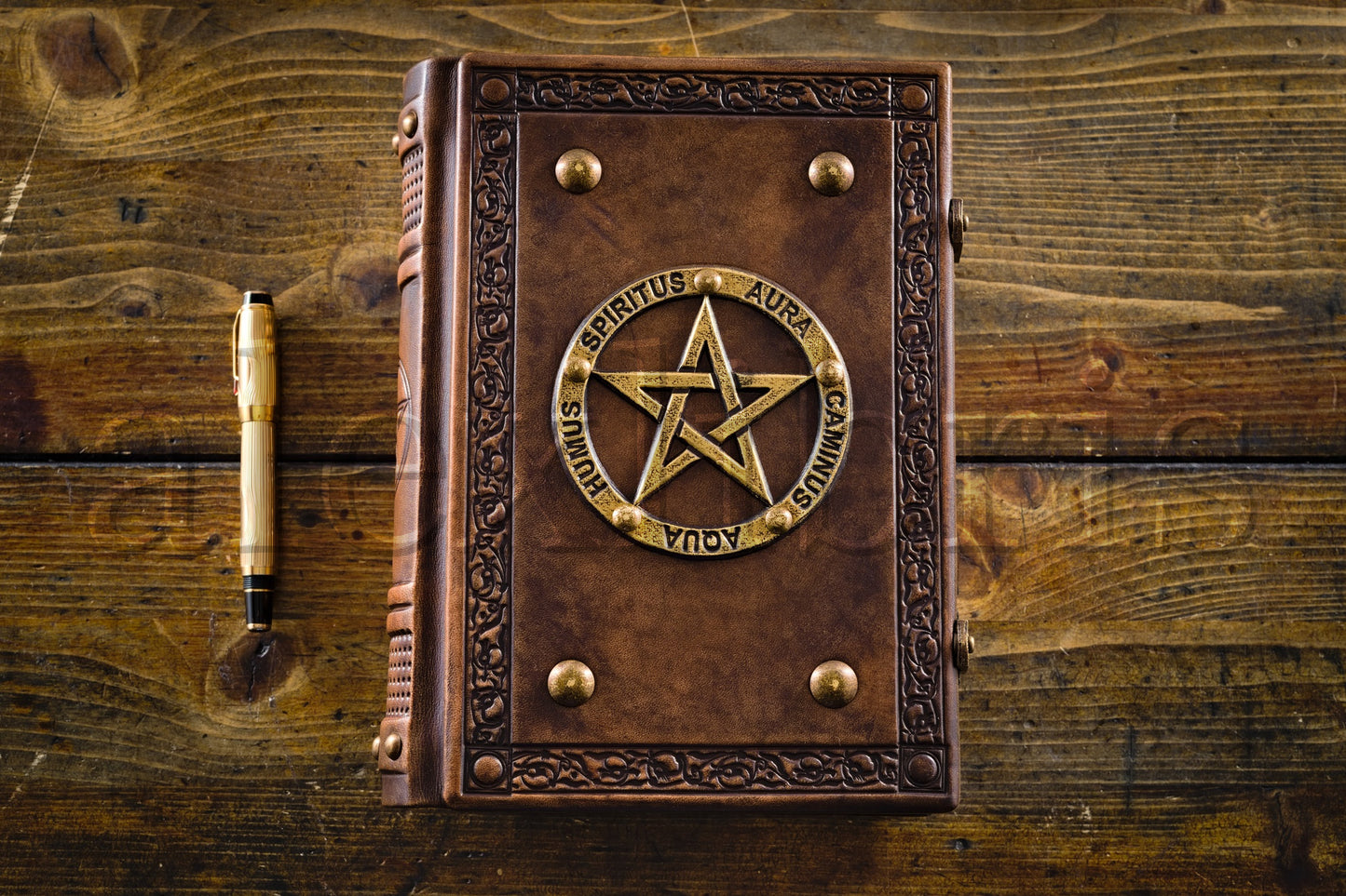 Pentagram Leather Journal: Large 7.5 x 10 Inches, 600 Blank Pages - Unleashing the Power of the Elements