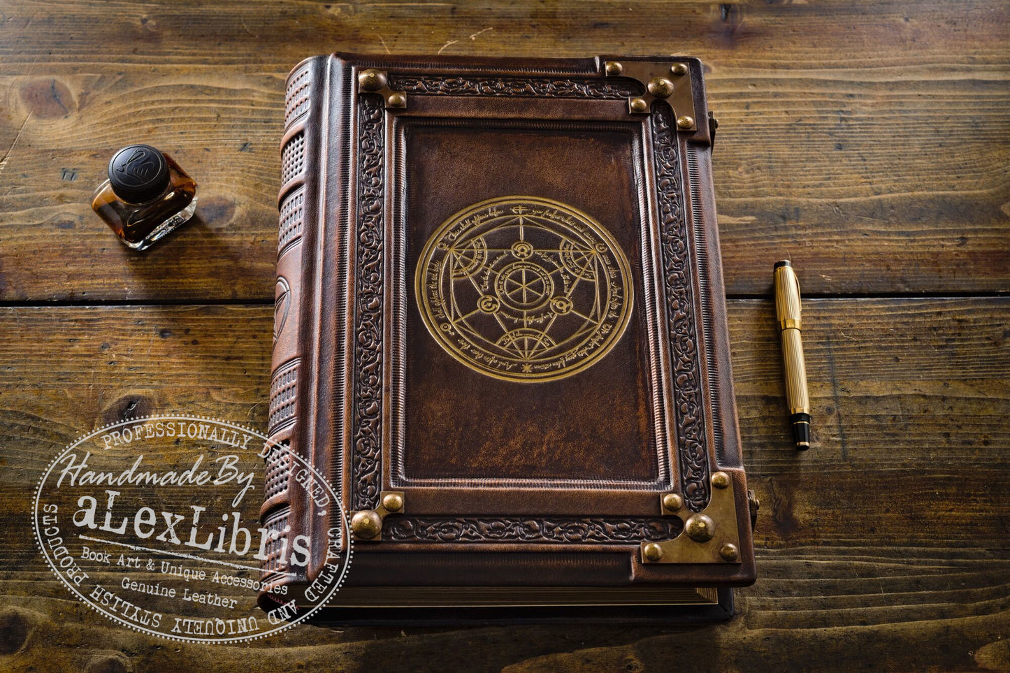 Alchemy Leather Journal: Large 10 x 13 Inches, 500 Blank Pages - Unleash Your Inner Alchemist with this Striking Red Leather Journal