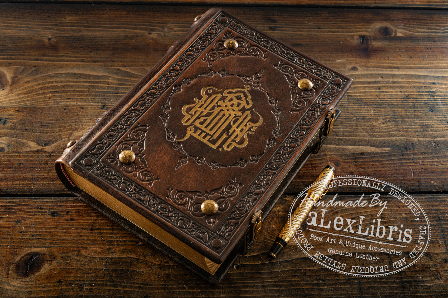 Basmala Leather Journal: 7.5 x 10 Inches, 600 Blank Pages - Embark on a Journey of Calligraphy and Inspiration with this Medieval-Styled Leather Journal