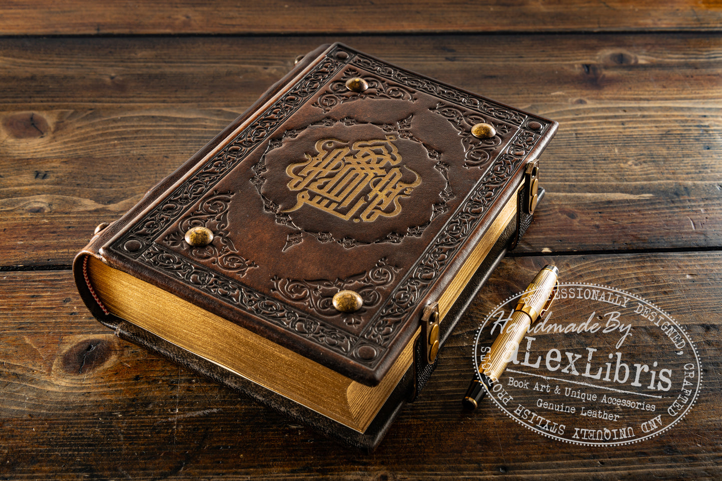 Basmala Leather Journal: 7.5 x 10 Inches, 600 Blank Pages - Embark on a Journey of Calligraphy and Inspiration with this Medieval-Styled Leather Journal