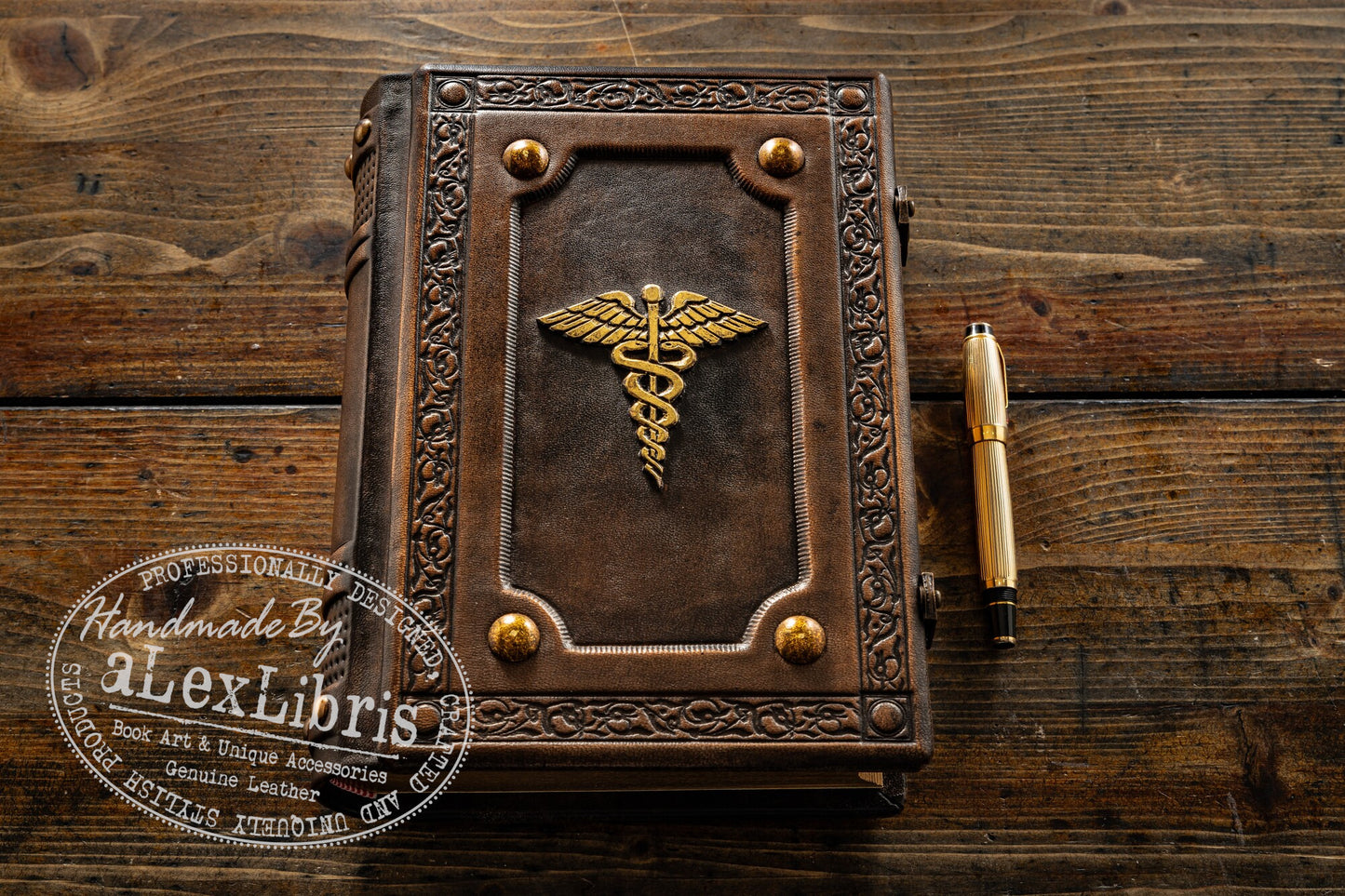 Caduceus Leather Journal: Large 7.5 x 10 Inches, 600 Blank Pages - Embrace the Eternal Cycle with this Antiqued Leather Journal