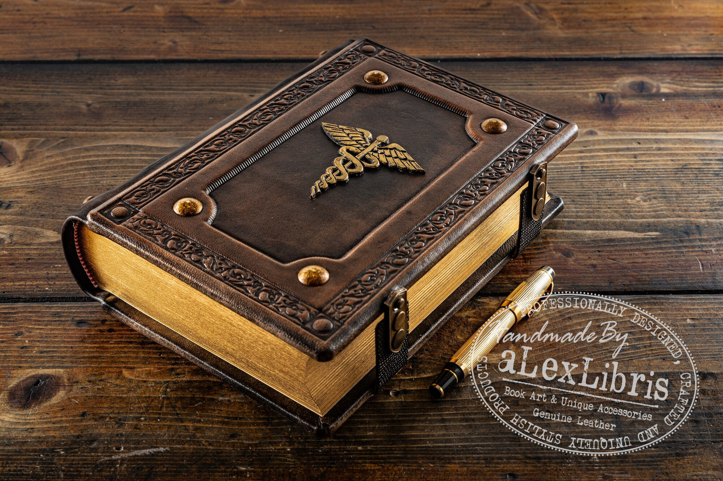 Caduceus Leather Journal: Large 7.5 x 10 Inches, 600 Blank Pages - Embrace the Eternal Cycle with this Antiqued Leather Journal