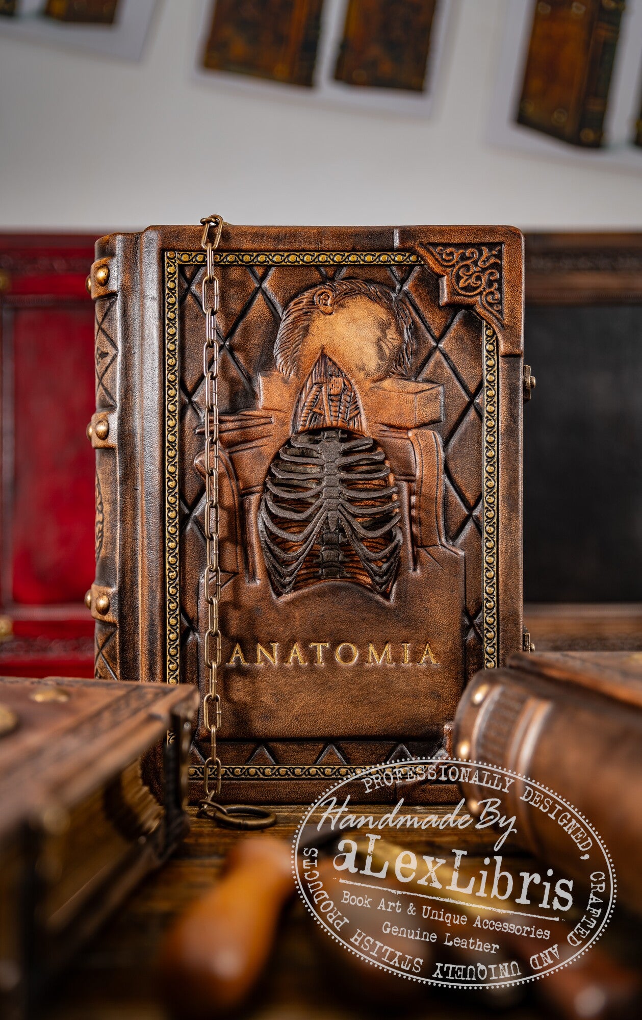 Anatomia: A Renaissance Masterpiece - Hand-Crafted Leather Sketchbook with Exquisite Rib Cage Detailing and Authentic Vintage Design