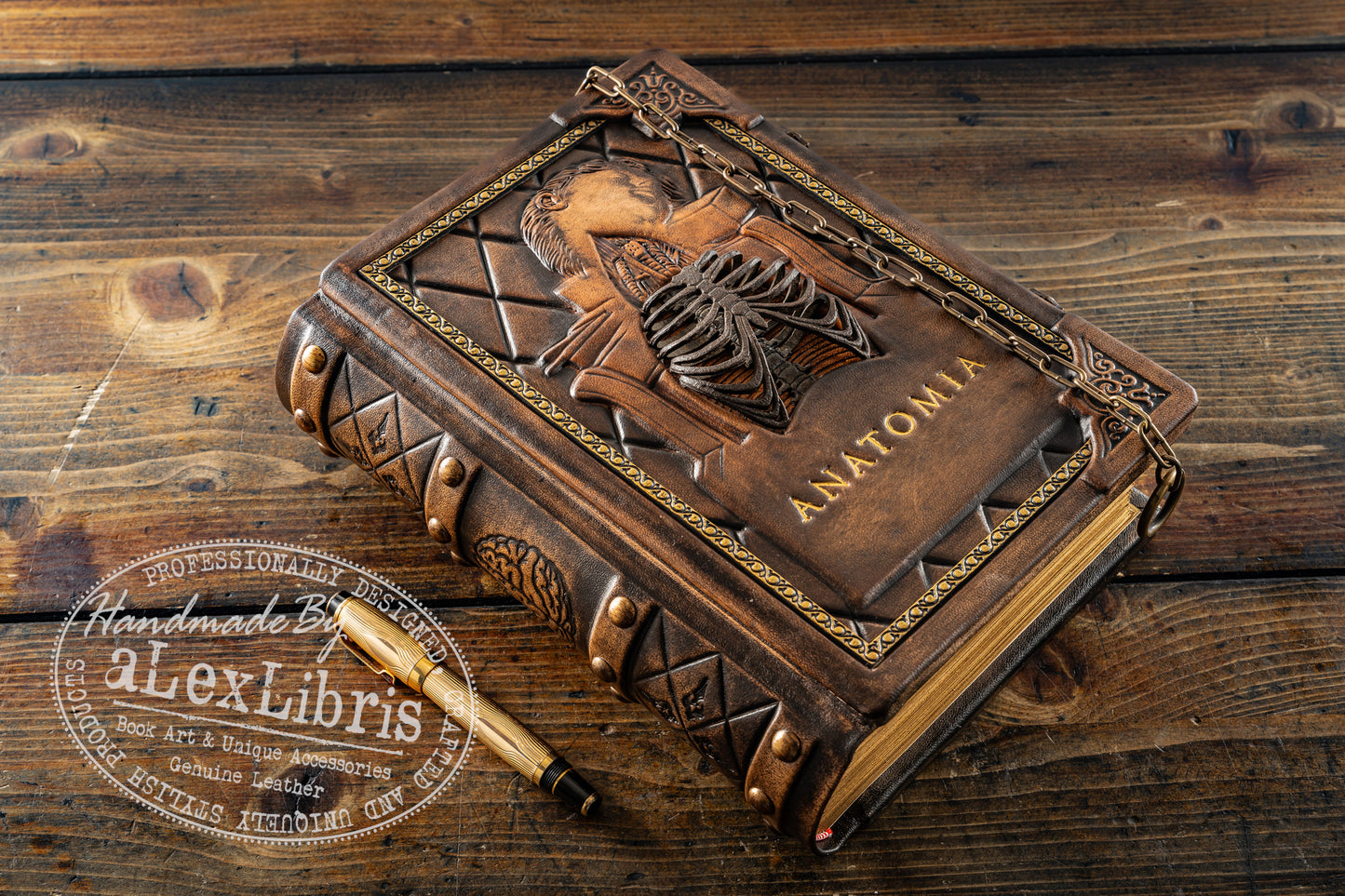 Anatomia: A Renaissance Masterpiece - Hand-Crafted Leather Sketchbook with Exquisite Rib Cage Detailing and Authentic Vintage Design