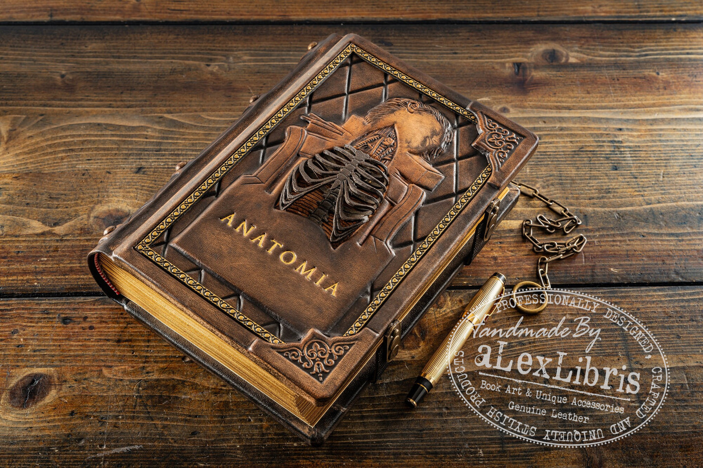 Anatomia: A Renaissance Masterpiece - Hand-Crafted Leather Sketchbook with Exquisite Rib Cage Detailing and Authentic Vintage Design