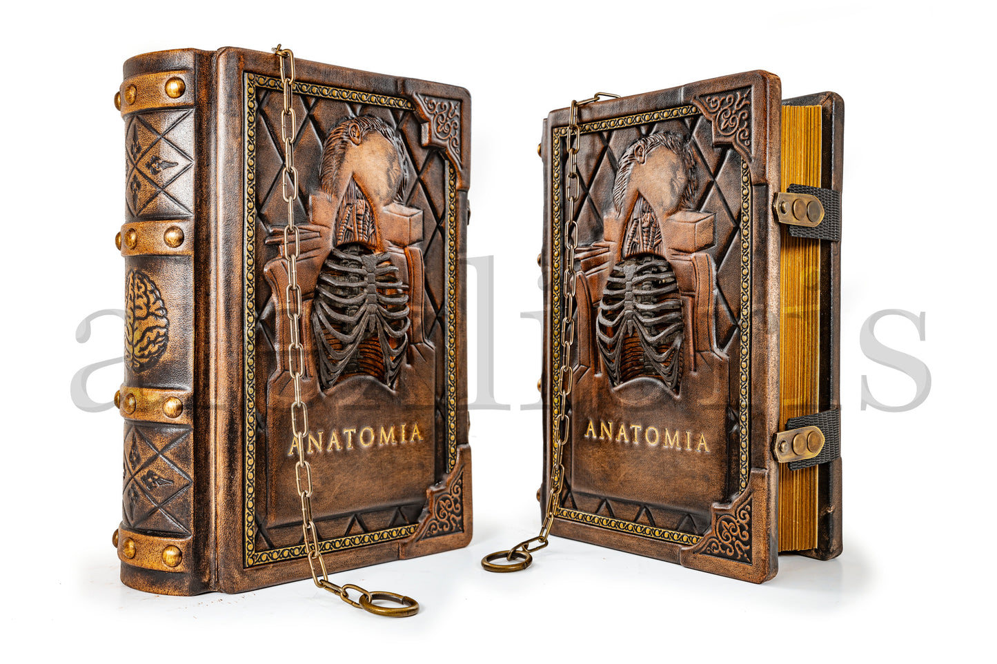 Anatomia: A Renaissance Masterpiece - Hand-Crafted Leather Sketchbook with Exquisite Rib Cage Detailing and Authentic Vintage Design