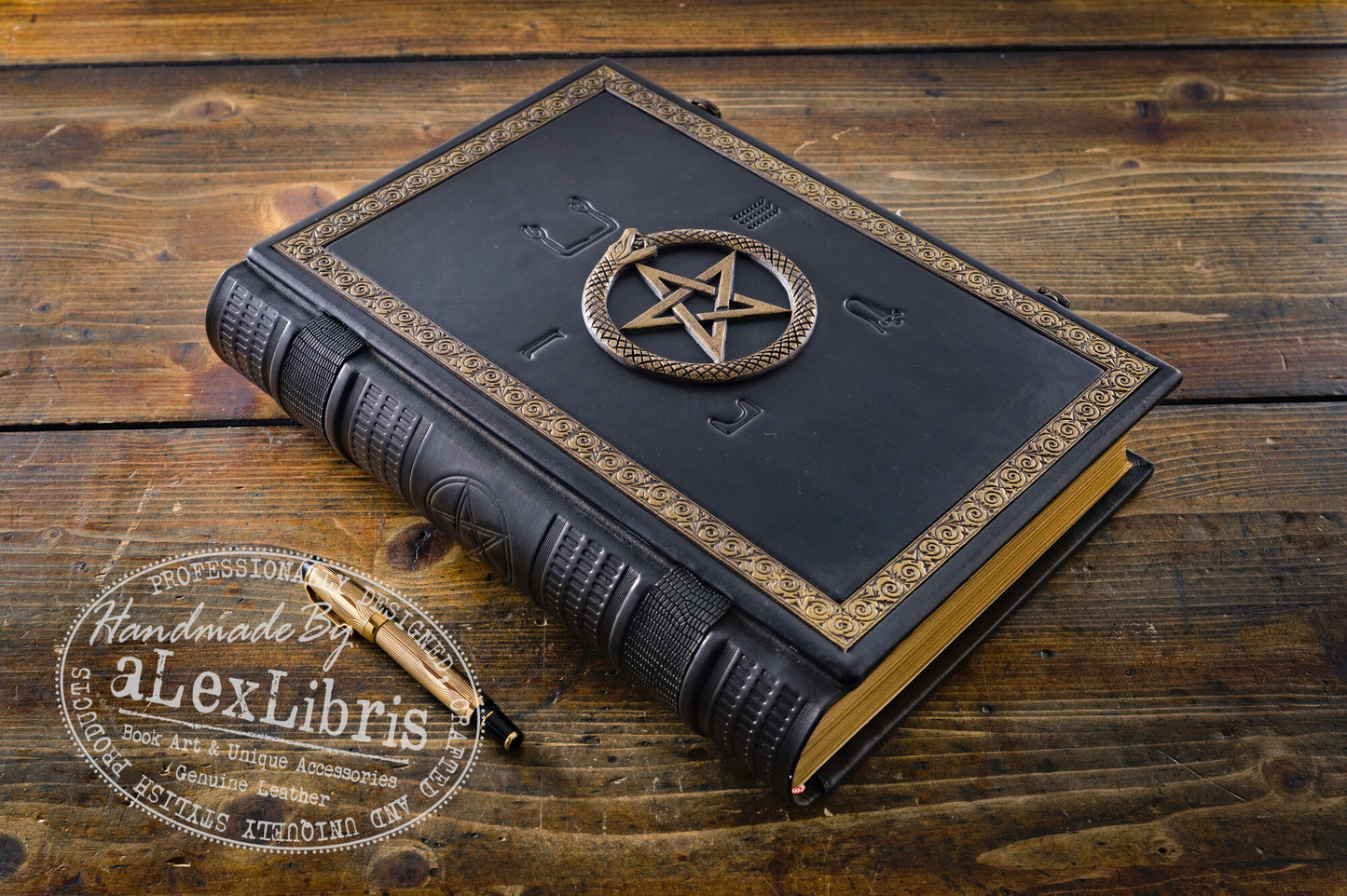 Ouroboros Pentagram Leather Journal: Large 10 x 13 Inches, 500 Blank Pages - Embark on a Mystical Journey with this Enchanting Book of Shadows and Grimoire