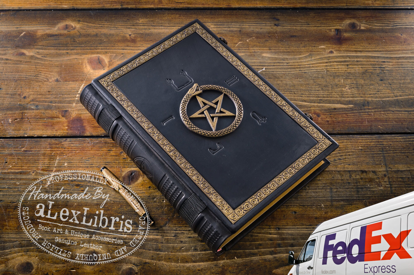 Ouroboros Pentagram Leather Journal: Large 10 x 13 Inches, 500 Blank Pages - Embark on a Mystical Journey with this Enchanting Book of Shadows and Grimoire