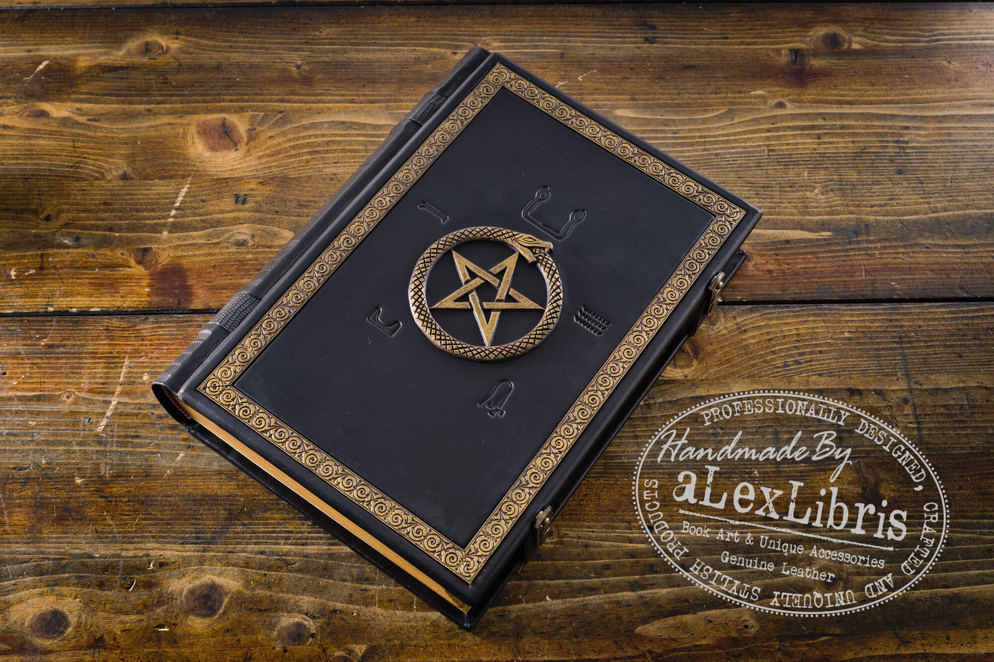 Ouroboros Pentagram Leather Journal: Large 10 x 13 Inches, 500 Blank Pages - Embark on a Mystical Journey with this Enchanting Book of Shadows and Grimoire