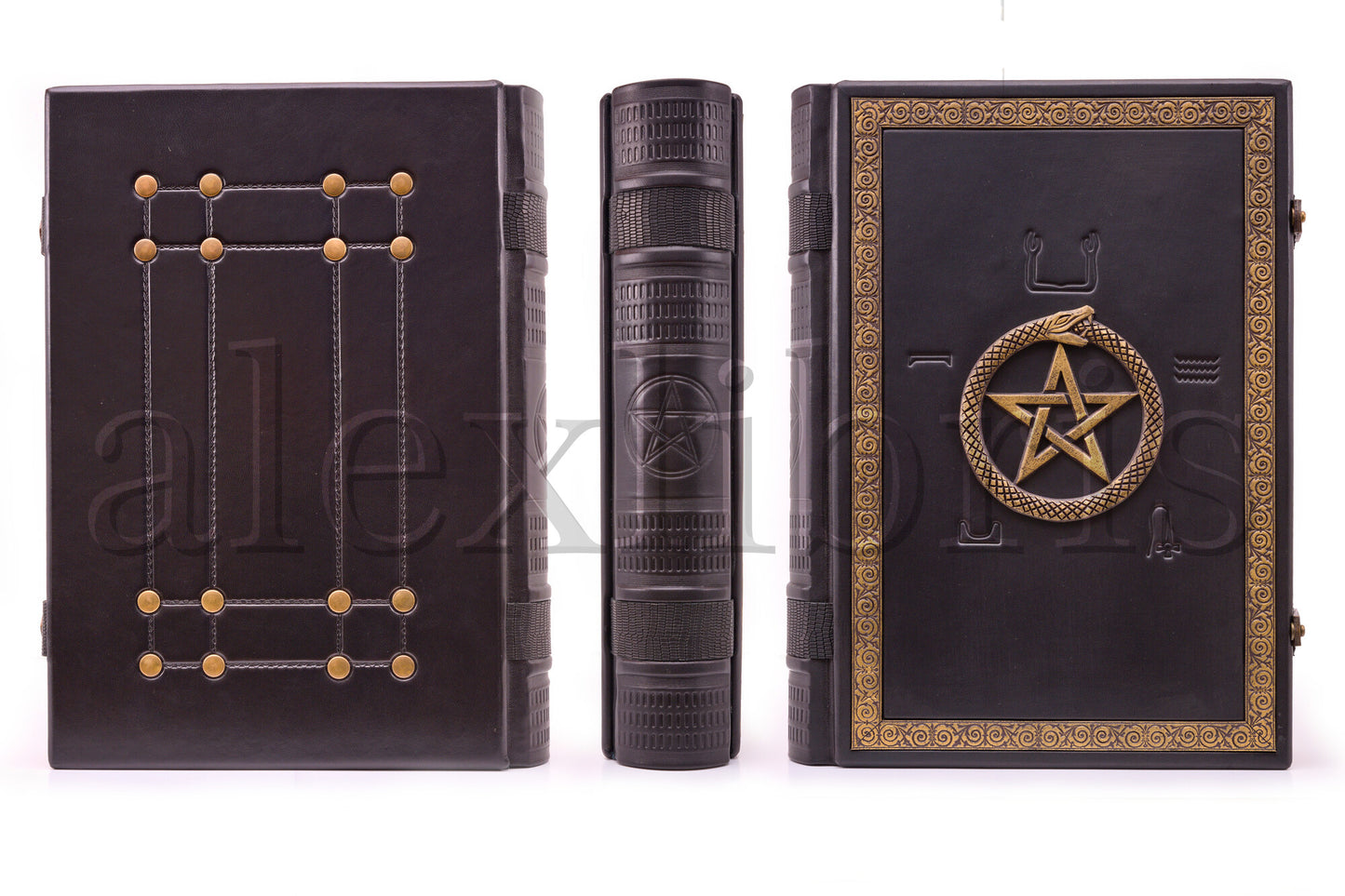 Ouroboros Pentagram Leather Journal: Large 10 x 13 Inches, 500 Blank Pages - Embark on a Mystical Journey with this Enchanting Book of Shadows and Grimoire