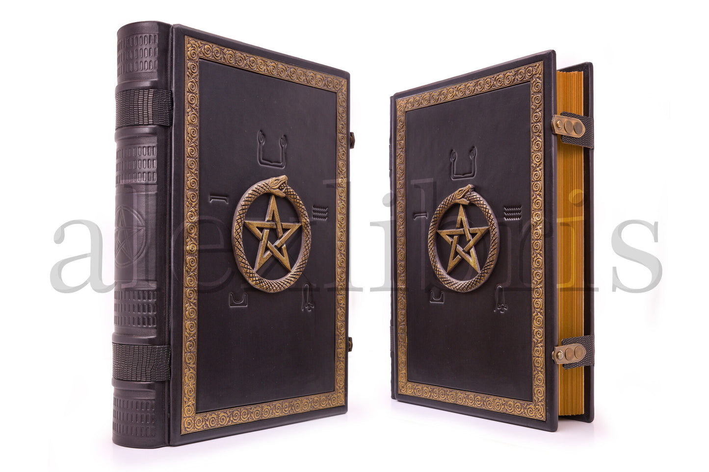 Ouroboros Pentagram Leather Journal: Large 10 x 13 Inches, 500 Blank Pages - Embark on a Mystical Journey with this Enchanting Book of Shadows and Grimoire