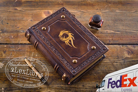 Dragon Leather Journal: Large 7.5 x 10 Inches, 600 Blank Pages - Ignite Your Imagination with this Antiqued Leather Journal