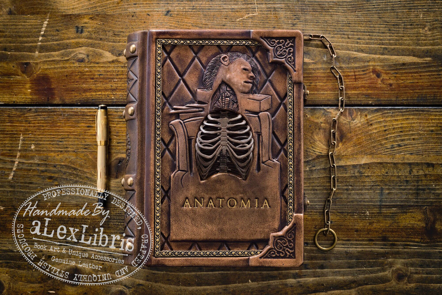 Anatomia: A Renaissance Masterpiece - Hand-Crafted Leather Sketchbook with Exquisite Rib Cage Detailing and Authentic Vintage Design