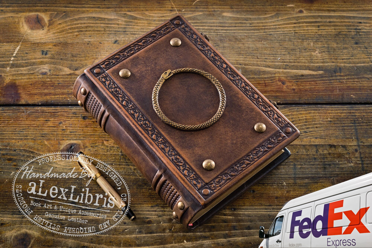 Ouroboros Leather Journal: Large 7.5 x 10 Inches, 600 Blank Pages - Embrace the Eternal Cycle with this Antiqued Leather Journal