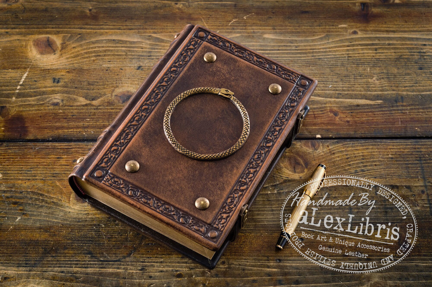 Ouroboros Leather Journal: Large 7.5 x 10 Inches, 600 Blank Pages - Embrace the Eternal Cycle with this Antiqued Leather Journal