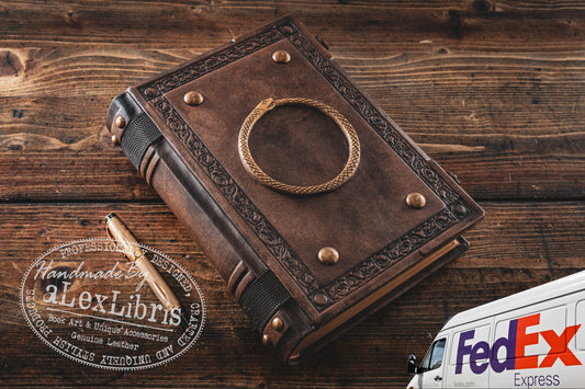 Ouroboros Leather Journal: Large 8 x 10 Inches, 500 Blank Pages - Embrace the Eternal Cycle with this Antiqued Leather Journal