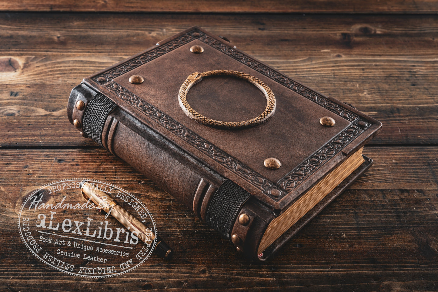 Ouroboros Leather Journal: Large 8 x 10 Inches, 500 Blank Pages - Embrace the Eternal Cycle with this Antiqued Leather Journal