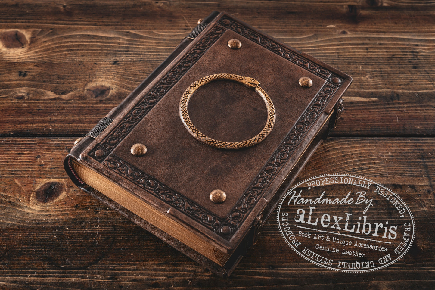 Ouroboros Leather Journal: Large 8 x 10 Inches, 500 Blank Pages - Embrace the Eternal Cycle with this Antiqued Leather Journal