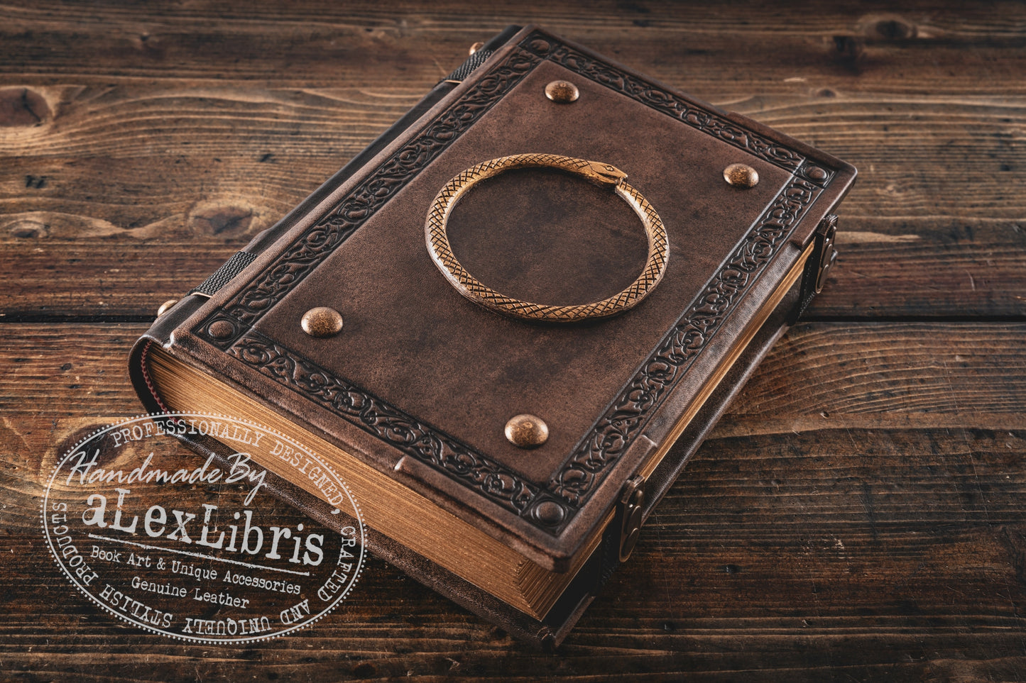 Ouroboros Leather Journal: Large 8 x 10 Inches, 500 Blank Pages - Embrace the Eternal Cycle with this Antiqued Leather Journal