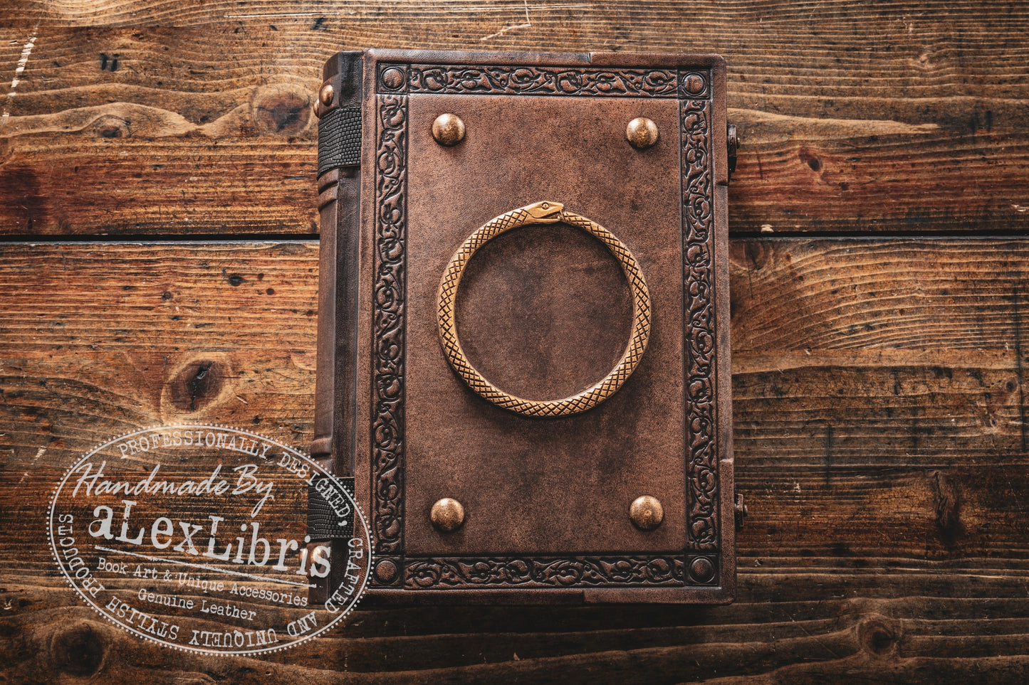 Ouroboros Leather Journal: Large 8 x 10 Inches, 500 Blank Pages - Embrace the Eternal Cycle with this Antiqued Leather Journal