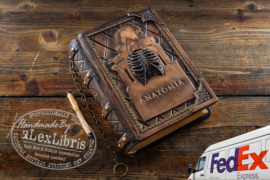 Anatomia: A Renaissance Masterpiece - Hand-Crafted Leather Sketchbook with Exquisite Rib Cage Detailing and Authentic Vintage Design