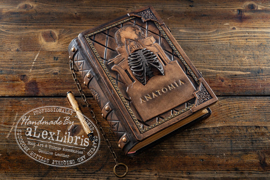 Anatomia: A Renaissance Masterpiece - Hand-Crafted Leather Sketchbook with Exquisite Rib Cage Detailing and Authentic Vintage Design